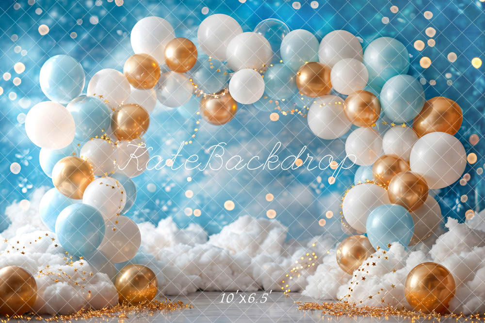Kate Blue Gold Balloon Backdrop Birthday Cake Smash Designed by Emetselch - Kate Backdrop AU