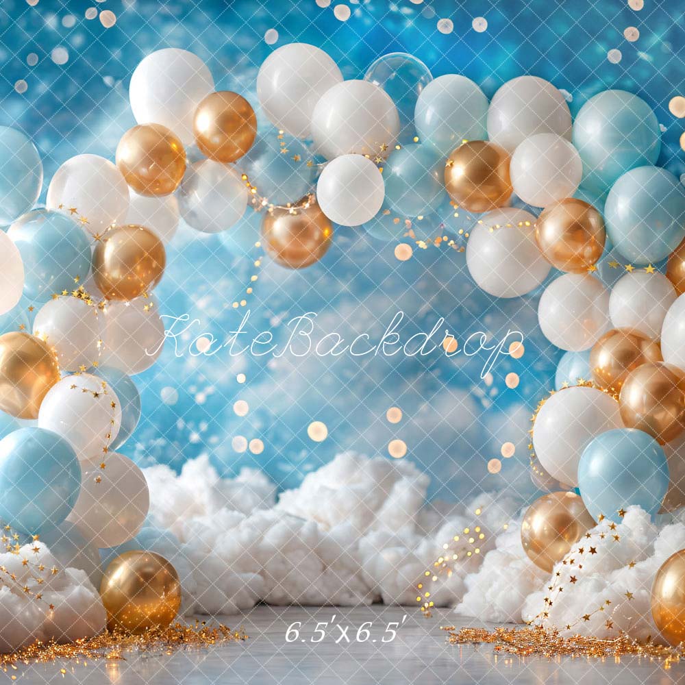 Kate Blue Gold Balloon Backdrop Birthday Cake Smash Designed by Emetselch - Kate Backdrop AU