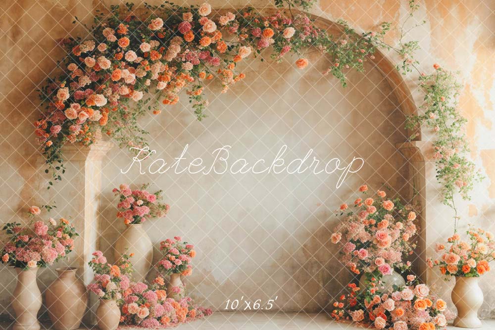 Kate Spring Pink and Orange Flowers Arch Wall Backdrop Designed by Emetselch - Kate Backdrop AU