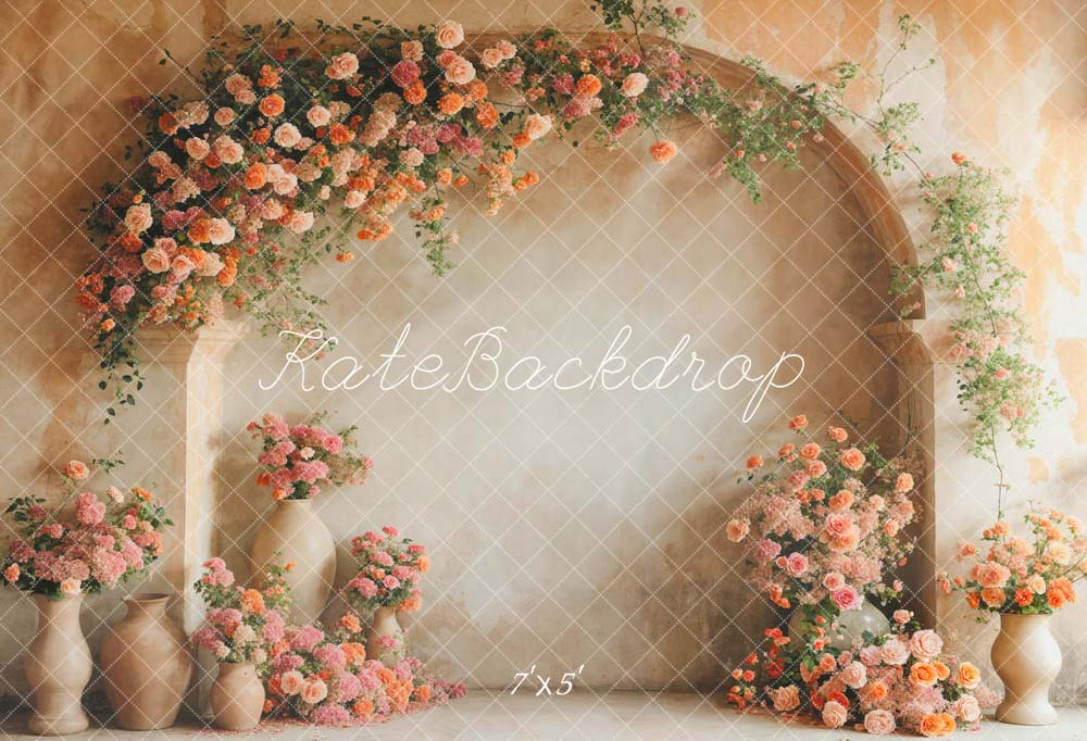 Kate Spring Pink and Orange Flowers Arch Wall Backdrop Designed by Emetselch - Kate Backdrop AU