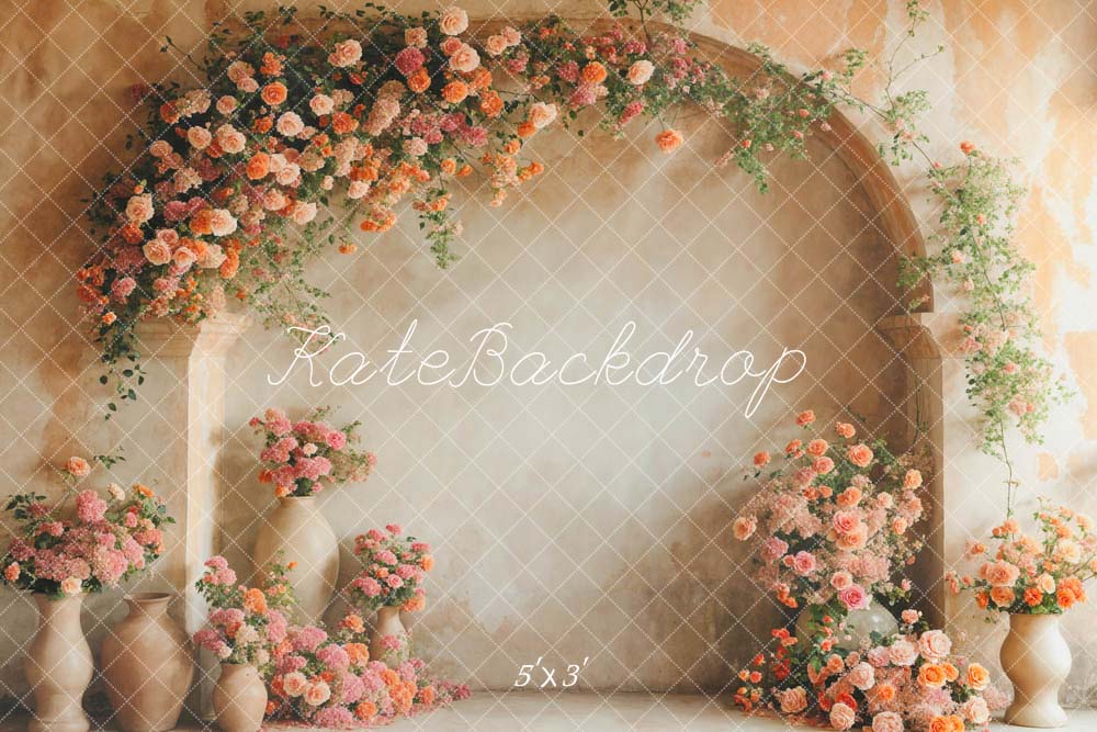 Kate Spring Pink and Orange Flowers Arch Wall Backdrop Designed by Emetselch - Kate Backdrop AU