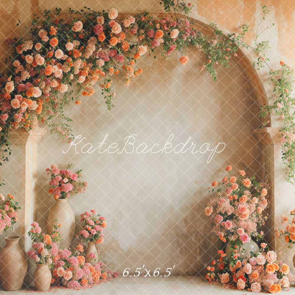 Kate Spring Pink and Orange Flowers Arch Wall Backdrop Designed by Emetselch - Kate Backdrop AU