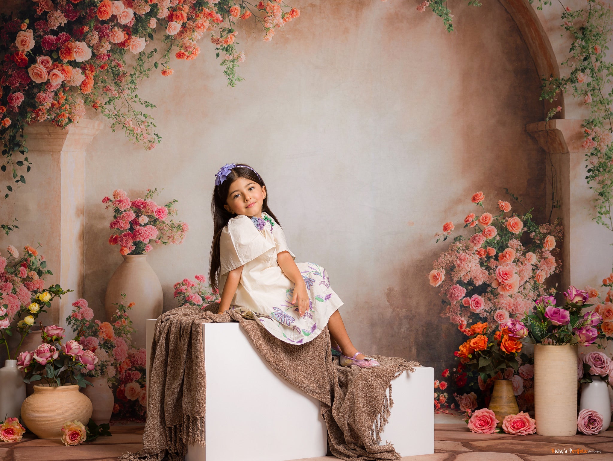 Kate Spring Pink and Orange Flowers Arch Wall Backdrop Designed by Emetselch - Kate Backdrop AU