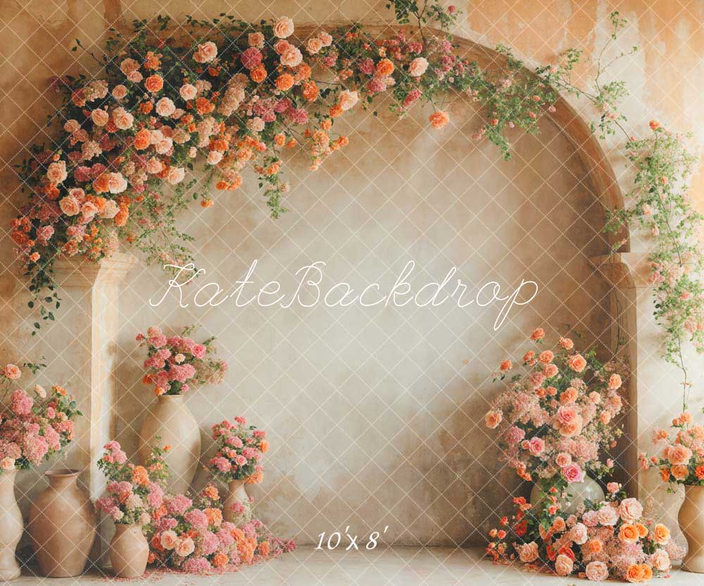 Kate Spring Pink and Orange Flowers Arch Wall Backdrop Designed by Emetselch - Kate Backdrop AU