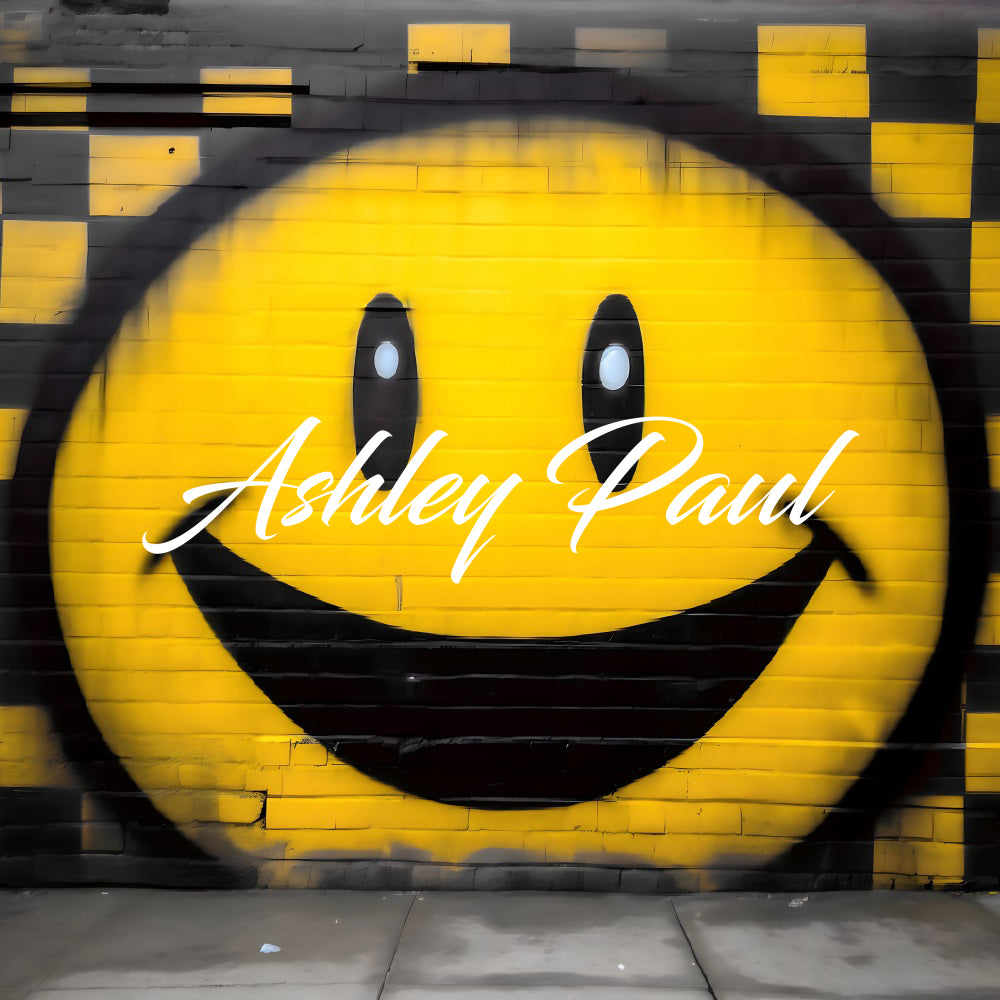 Kate Yellow Smiley Graffiti Brick Wall Backdrop Designed by Ashley Paul - Kate Backdrop AU