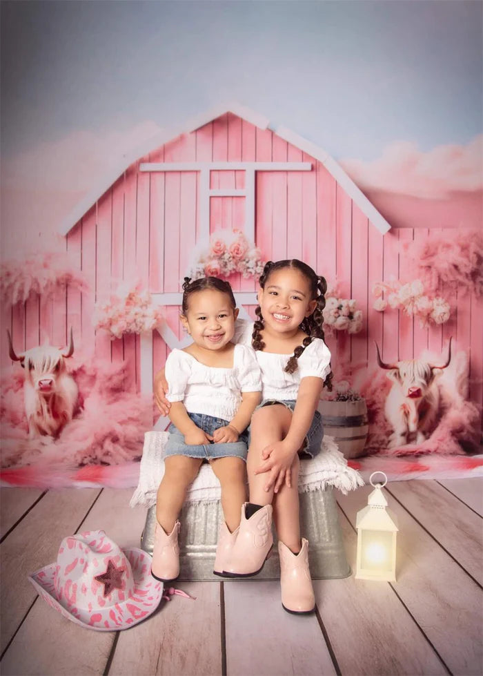 Kate Pink Farm Cow Backdrop Designed by Ashley Paul - Kate Backdrop AU