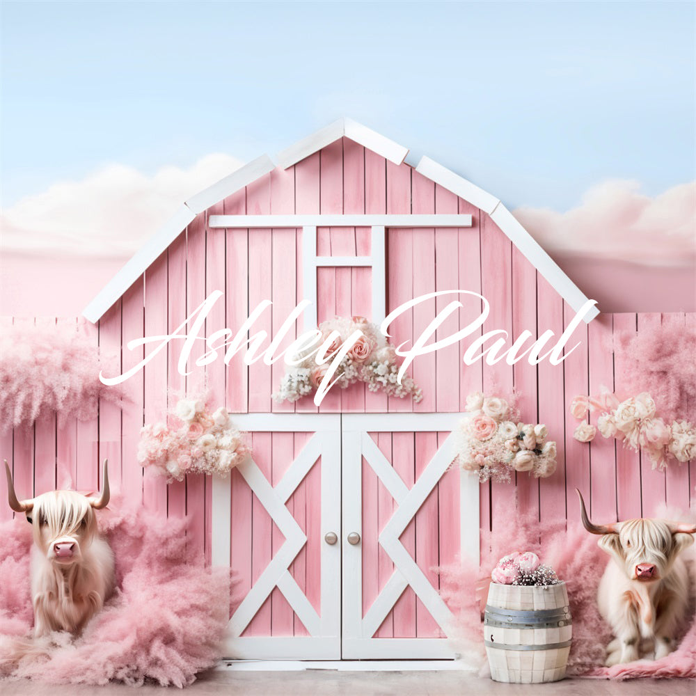Kate Pink Farm Cow Backdrop Designed by Ashley Paul - Kate Backdrop AU