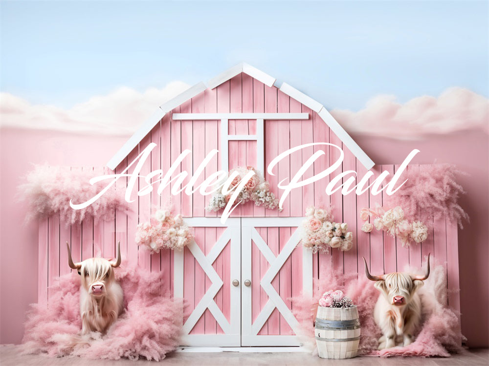 Kate Pink Farm Cow Backdrop Designed by Ashley Paul - Kate Backdrop AU