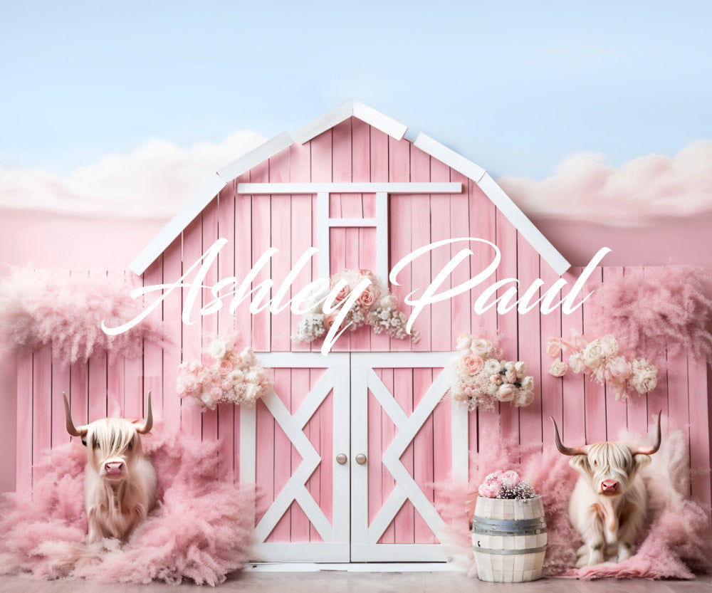 Kate Pink Farm Cow Backdrop Designed by Ashley Paul - Kate Backdrop AU