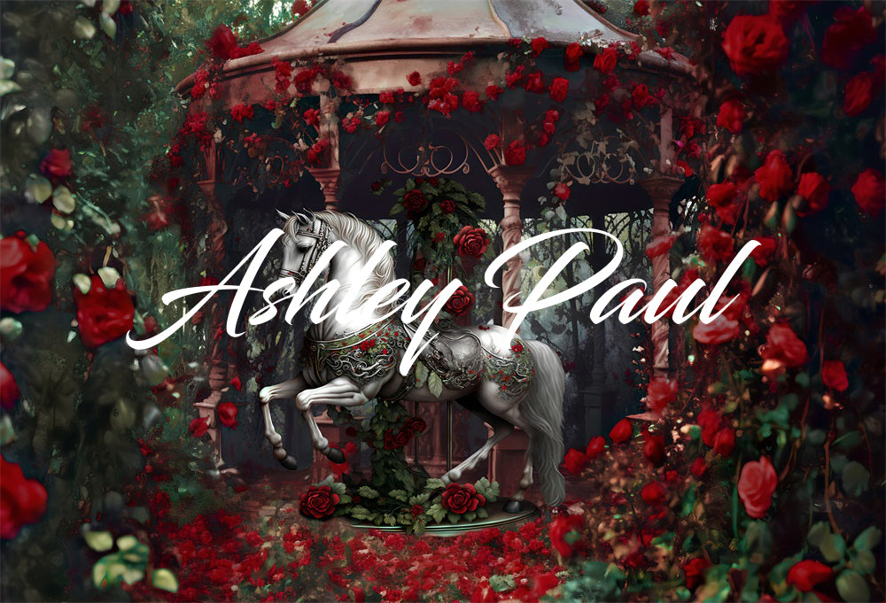 Kate Valentine's Day Rose Flower White Horse Backdrop Designed by Ashley Paul - Kate Backdrop AU