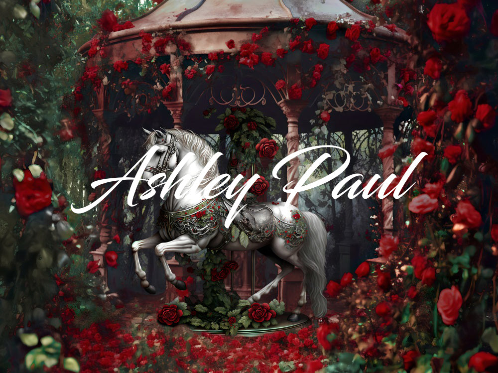 Kate Valentine's Day Rose Flower White Horse Backdrop Designed by Ashley Paul - Kate Backdrop AU