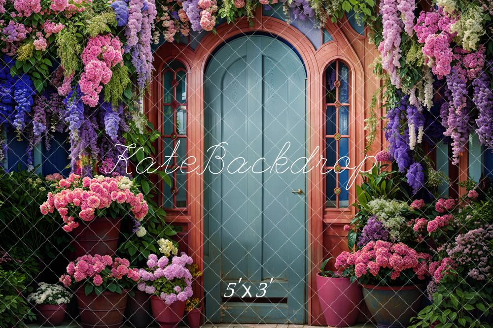 Kate Spring Flowers Green Front Door Backdrop Designed by Emetselch - Kate Backdrop AU