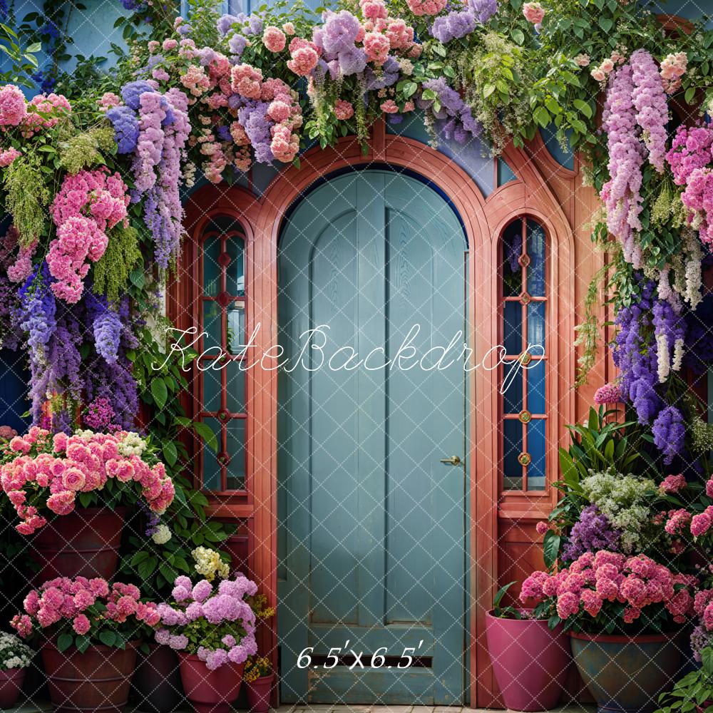 Kate Spring Flowers Green Front Door Backdrop Designed by Emetselch - Kate Backdrop AU
