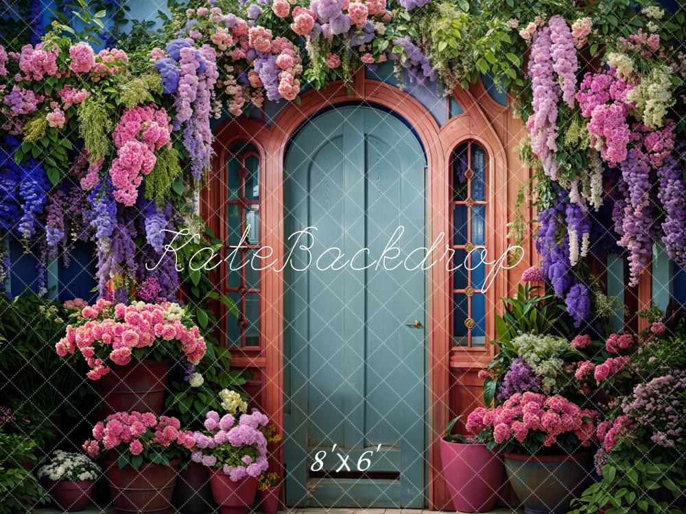 Kate Spring Flowers Green Front Door Backdrop Designed by Emetselch - Kate Backdrop AU