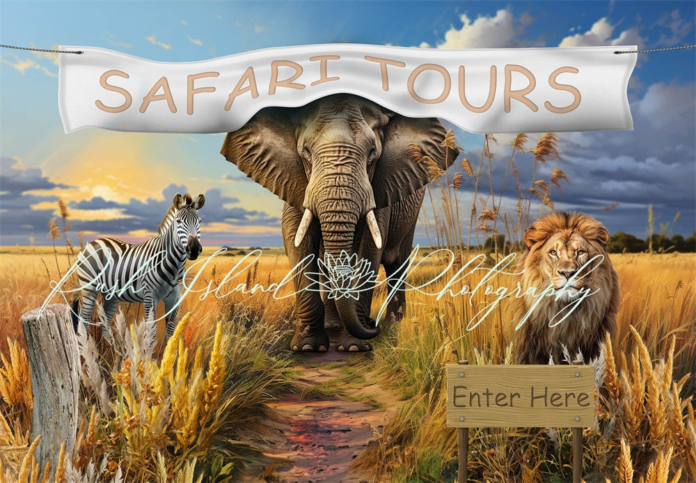 Kate African Safari Backdrop Elephant Zebra Lion Designed by Laura Bybee - Kate Backdrop AU