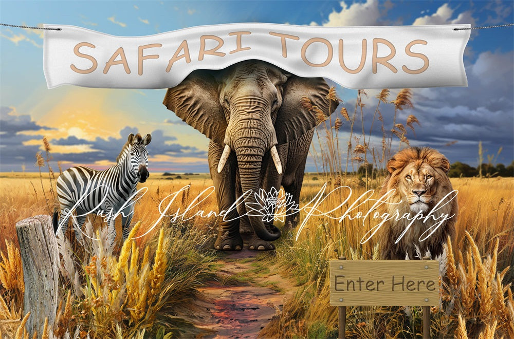 Kate African Safari Backdrop Elephant Zebra Lion Designed by Laura Bybee - Kate Backdrop AU