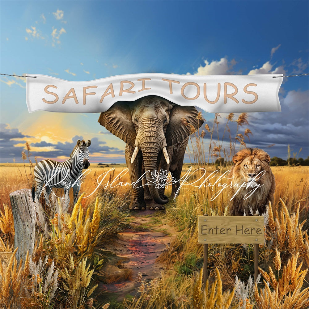 Kate African Safari Backdrop Elephant Zebra Lion Designed by Laura Bybee - Kate Backdrop AU