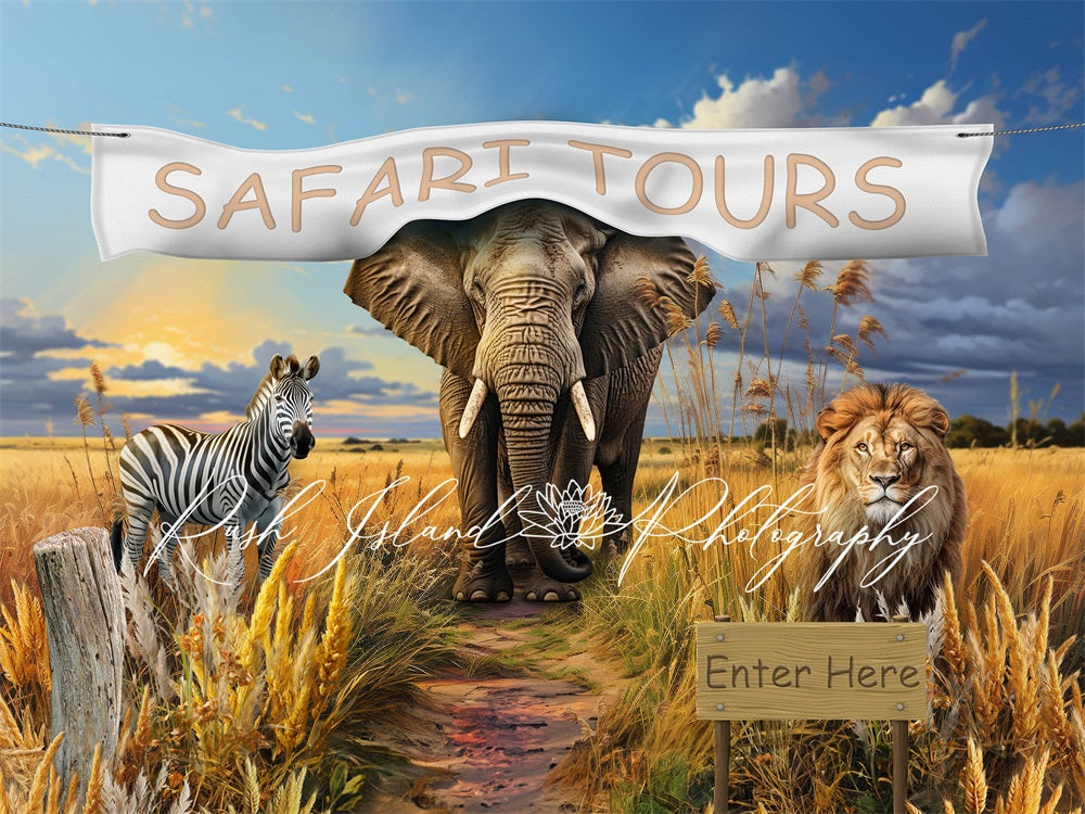 Kate African Safari Backdrop Elephant Zebra Lion Designed by Laura Bybee - Kate Backdrop AU