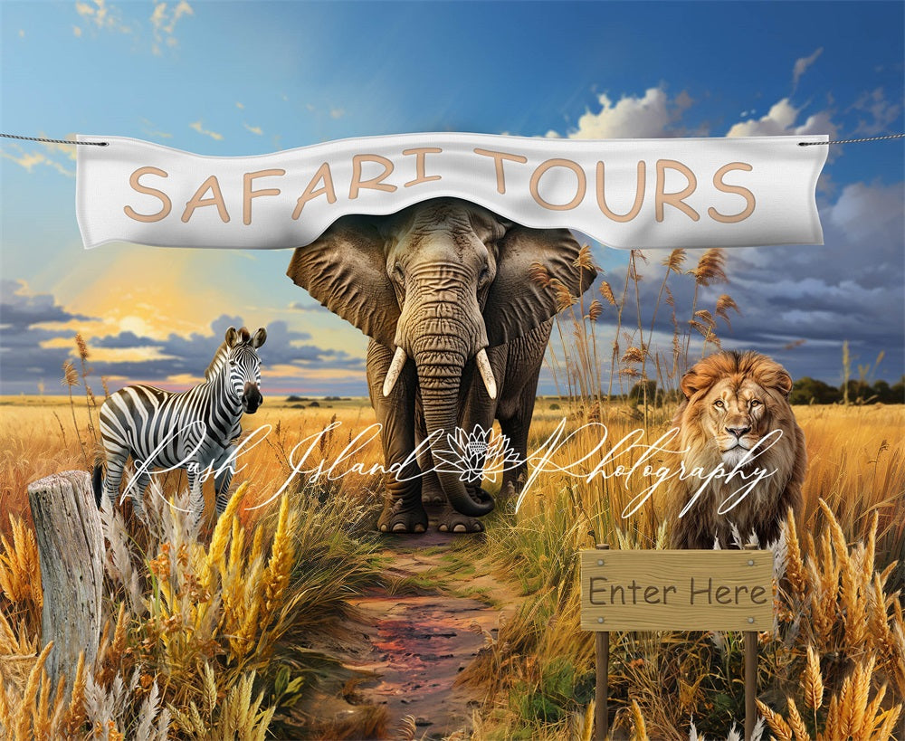 Kate African Safari Backdrop Elephant Zebra Lion Designed by Laura Bybee - Kate Backdrop AU