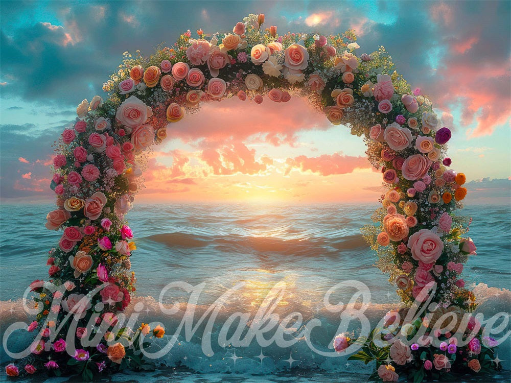 Kate Sunset Flower Arch Ocean Backdrop Designed by Mini MakeBelieve - Kate Backdrop AU