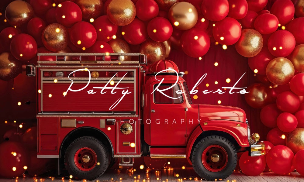 Kate Red Smash Cake Fire Truck Backdrop Designed by Patty Robertss - Kate Backdrop AU