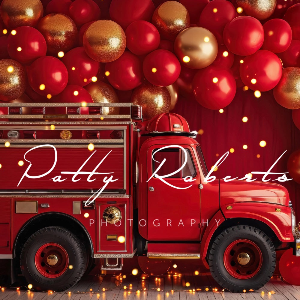 Kate Red Smash Cake Fire Truck Backdrop Designed by Patty Robertss - Kate Backdrop AU