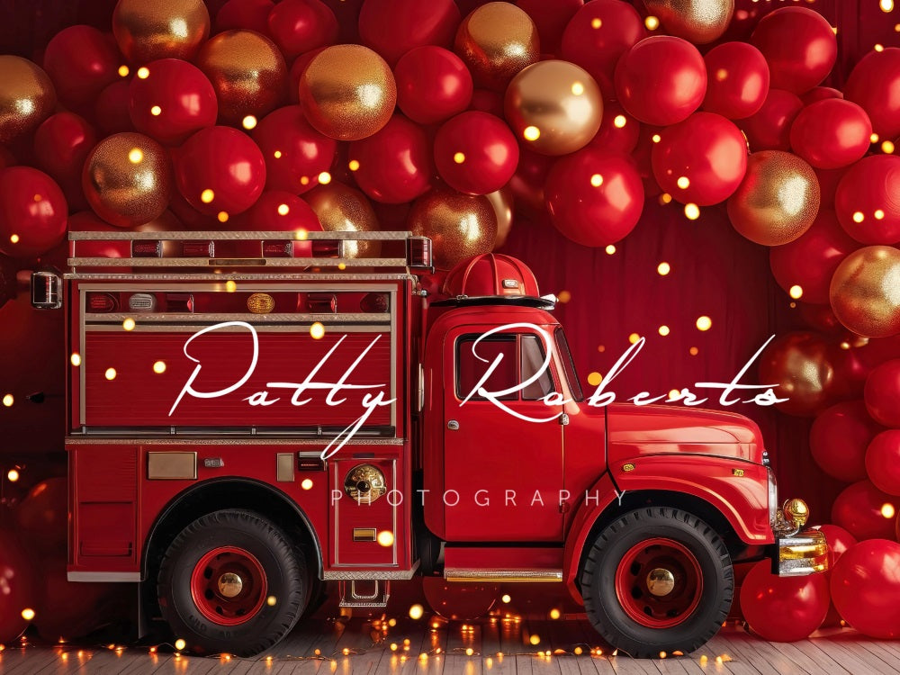 Kate Red Smash Cake Fire Truck Backdrop Designed by Patty Robertss - Kate Backdrop AU