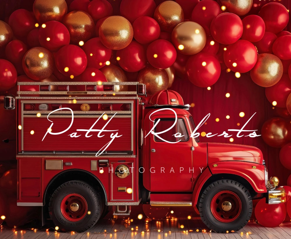 Kate Red Smash Cake Fire Truck Backdrop Designed by Patty Robertss - Kate Backdrop AU