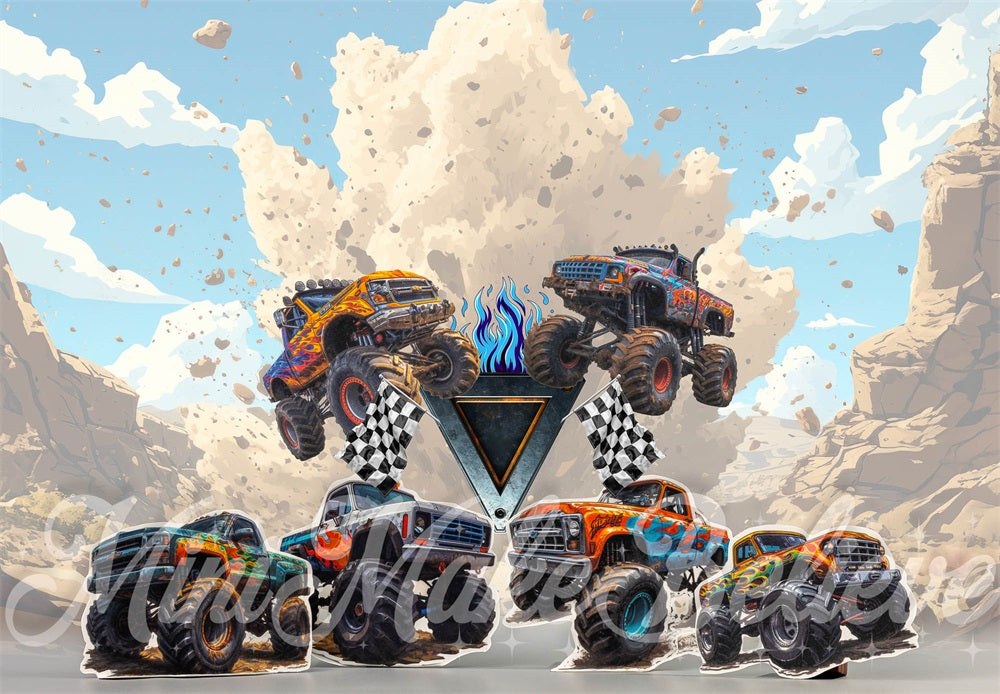 Kate Monster Truck Blue Backdrop Designed by Mini MakeBelieve - Kate Backdrop AU