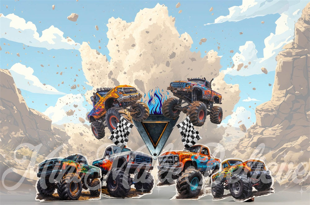 Kate Monster Truck Blue Backdrop Designed by Mini MakeBelieve - Kate Backdrop AU