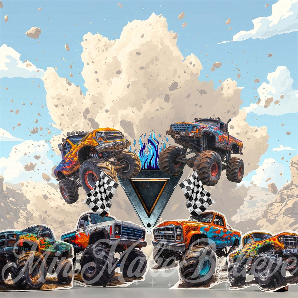 Kate Monster Truck Blue Backdrop Designed by Mini MakeBelieve - Kate Backdrop AU