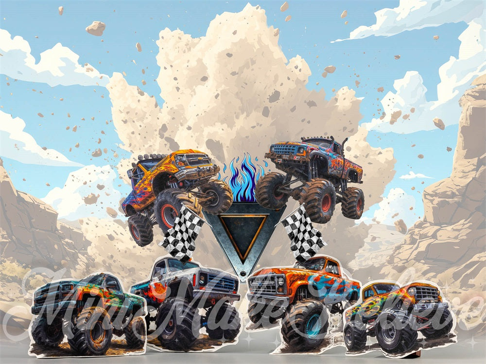 Kate Monster Truck Blue Backdrop Designed by Mini MakeBelieve - Kate Backdrop AU