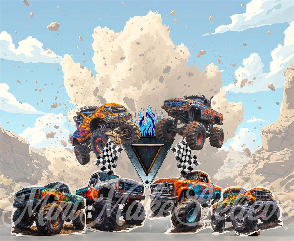 Kate Monster Truck Blue Backdrop Designed by Mini MakeBelieve - Kate Backdrop AU