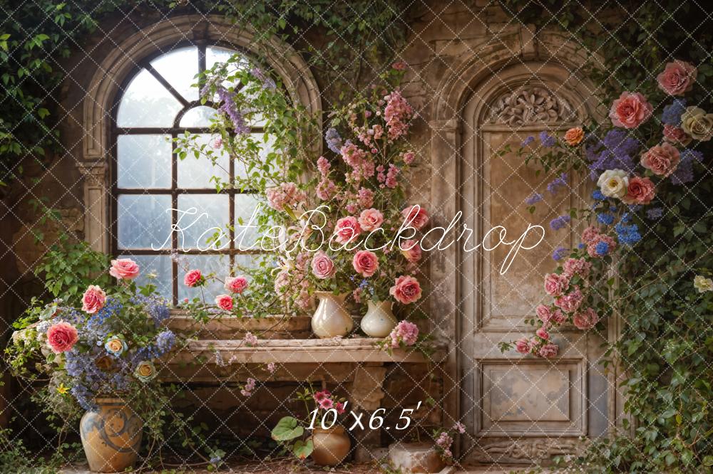 Kate Spring Arched Window Floral Room Backdrop Designed by Emetselch - Kate Backdrop AU