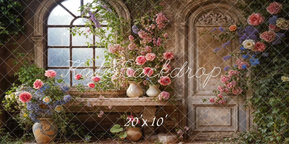 Kate Spring Arched Window Floral Room Backdrop Designed by Emetselch - Kate Backdrop AU