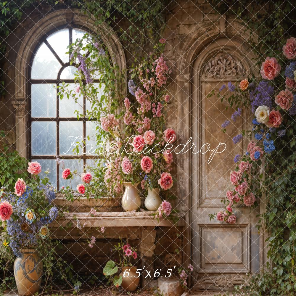 Kate Spring Arched Window Floral Room Backdrop Designed by Emetselch - Kate Backdrop AU