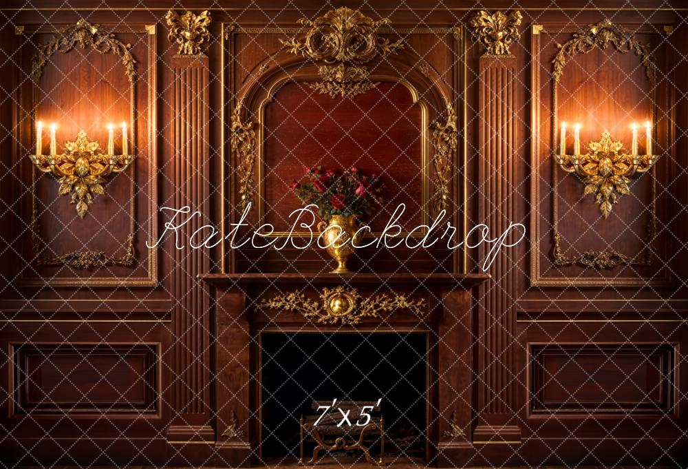 Kate Dark Gold Fireplace Retro Wall Backdrop Designed by Emetselch - Kate Backdrop AU