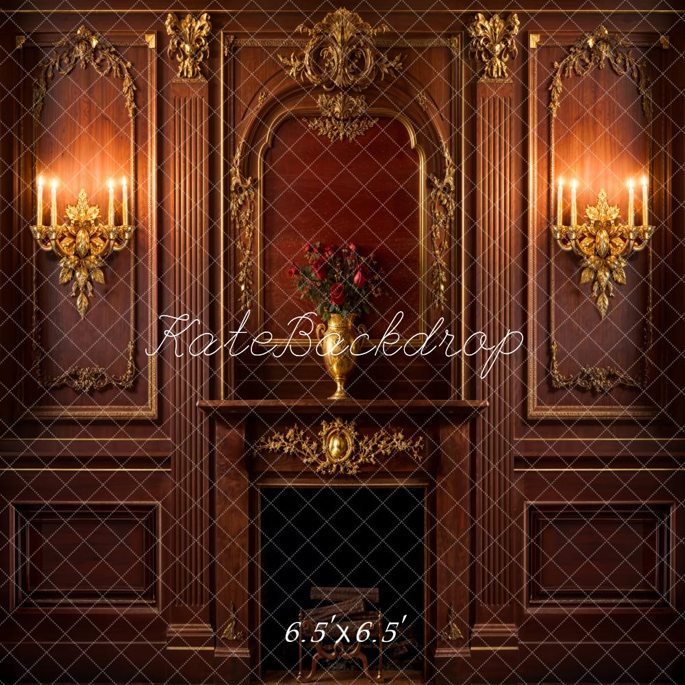 Kate Dark Gold Fireplace Retro Wall Backdrop Designed by Emetselch - Kate Backdrop AU