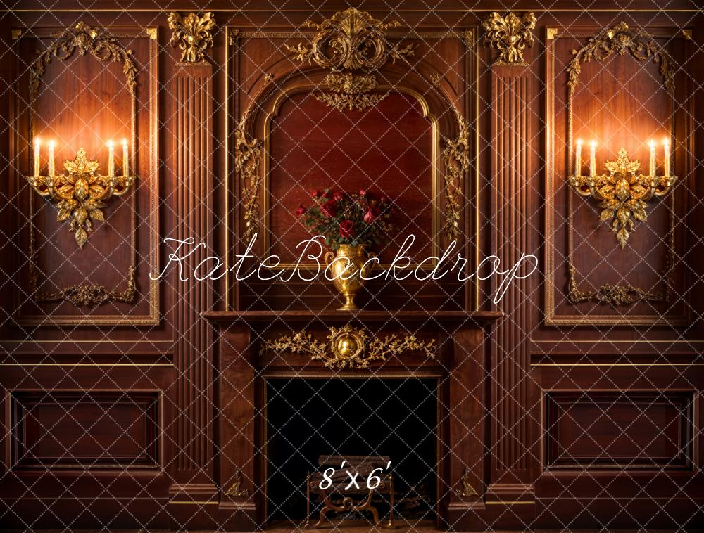 Kate Dark Gold Fireplace Retro Wall Backdrop Designed by Emetselch - Kate Backdrop AU