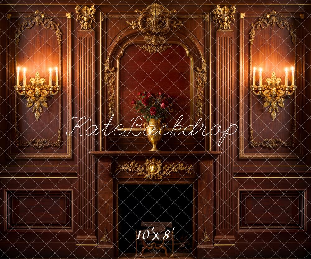 Kate Dark Gold Fireplace Retro Wall Backdrop Designed by Emetselch - Kate Backdrop AU