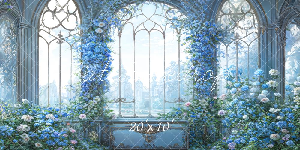 Kate Blue Fancy Arched Window Backdrop Designed by GQ - Kate Backdrop AU