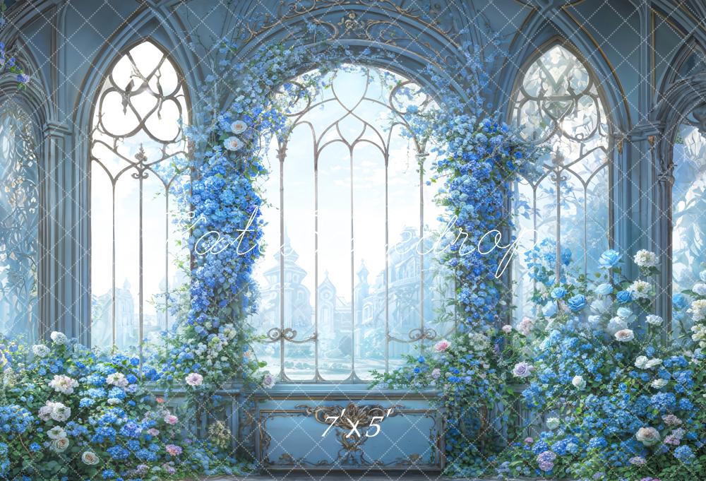 Kate Blue Fancy Arched Window Backdrop Designed by GQ - Kate Backdrop AU