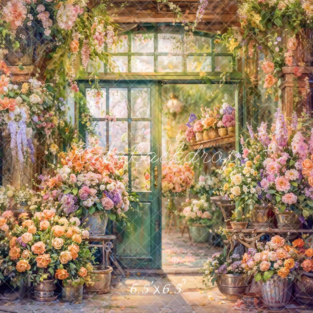 Kate Spring Colorful Backdrop Flowers and Plants Green Window Door Designed by GQ - Kate Backdrop AU