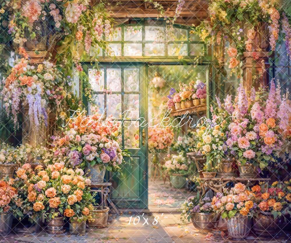 Kate Spring Colorful Backdrop Flowers and Plants Green Window Door Designed by GQ - Kate Backdrop AU