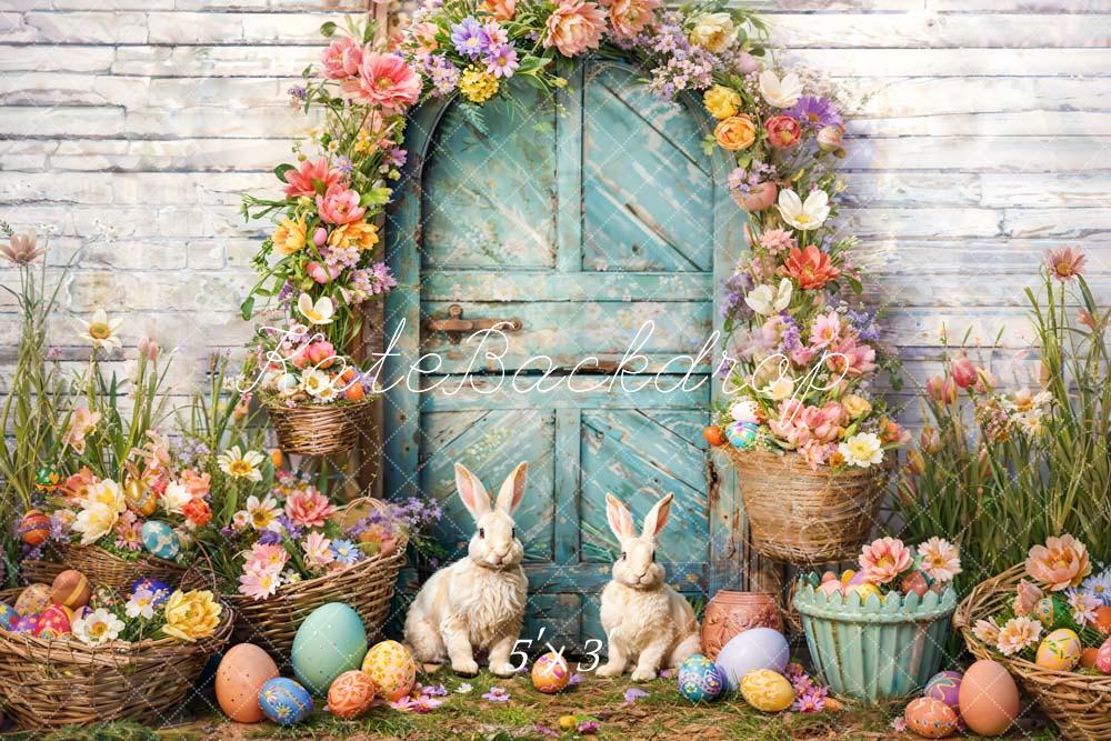 Kate Spring Easter Bunny Backdrop Flower Blue Arch Designed by Emetselch - Kate Backdrop AU