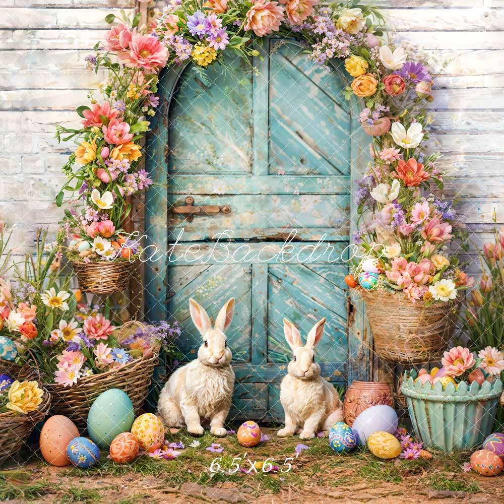 Kate Spring Easter Bunny Backdrop Flower Blue Arch Designed by Emetselch - Kate Backdrop AU