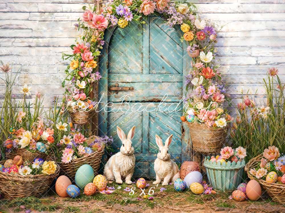 Kate Spring Easter Bunny Backdrop Flower Blue Arch Designed by Emetselch - Kate Backdrop AU