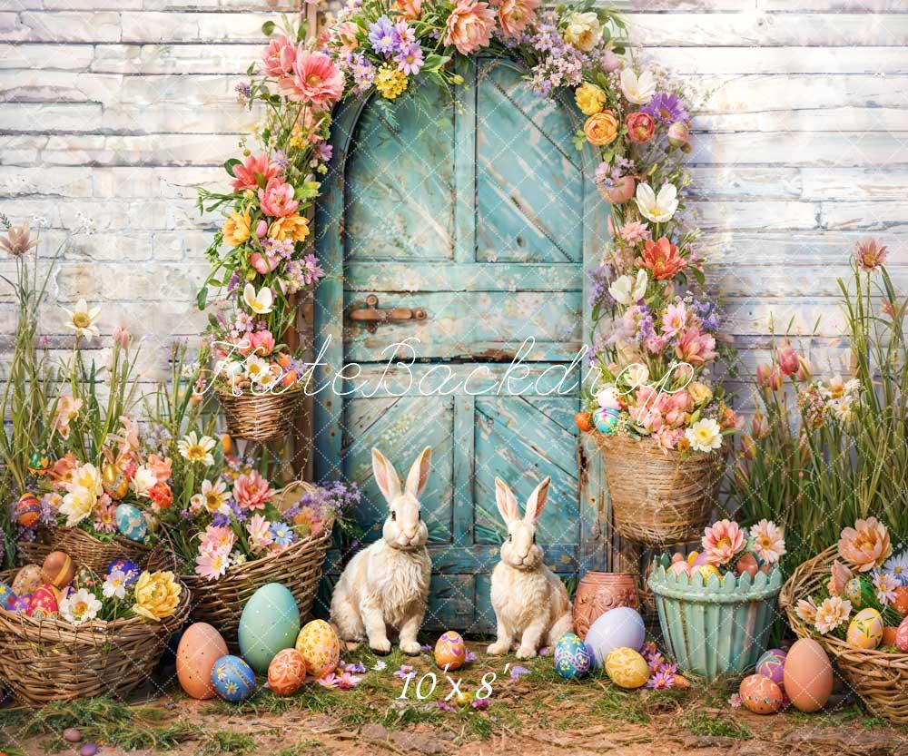 Kate Spring Easter Bunny Backdrop Flower Blue Arch Designed by Emetselch - Kate Backdrop AU