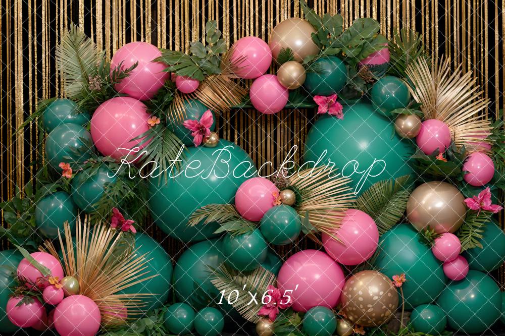 Kate Cake Smash Birthday Backdrop Green Pink Balloon Designed by Emetselch - Kate Backdrop AU