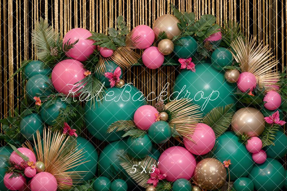 Kate Cake Smash Birthday Backdrop Green Pink Balloon Designed by Emetselch - Kate Backdrop AU